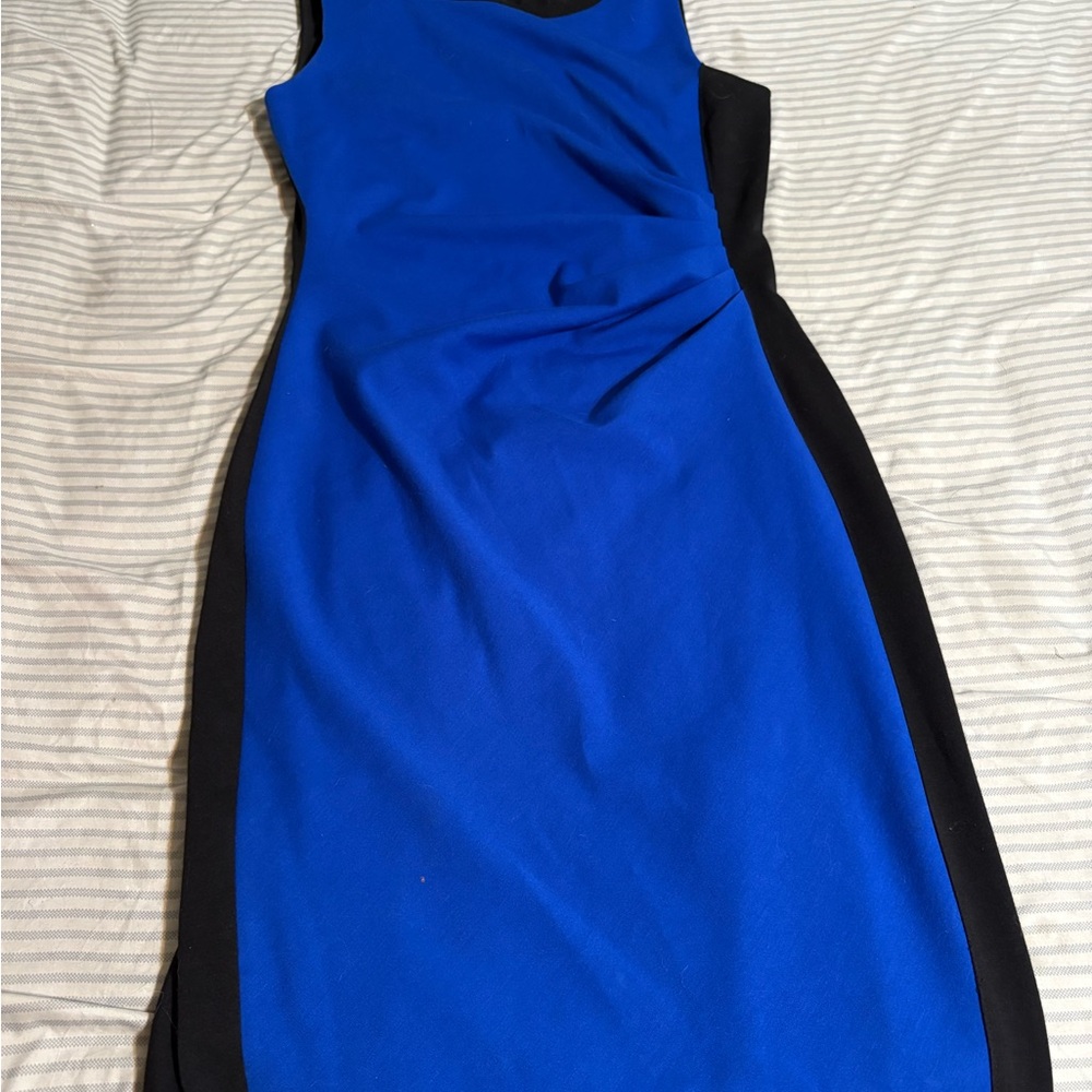 T Tahari Royal Blue and Black Midi Dress